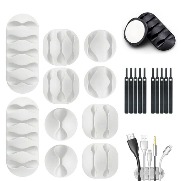 20Pcs Cable Clips Self-Adhesive Cord Management Wire Tie Holder Organizer Clamps (White)