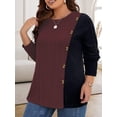 thumbnail image 4 of NISVIYA Women Winter Plus Size Fashion Button Decor Blouses Lightweight Crewneck Tops Wine Red, 4 of 6