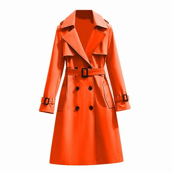 Womens Jackets Double Breasted Lapel Trench Coat With Buckle Belt Solid Classic Elegant Slim Windbreaker Fall Winter Clothing