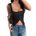 thumbnail image 2 of Button Up Tank Tops for Women Ribbed Sleeveless Button Down Shirts Vest Y2k Crop Top Going Out Basic Fitted Vest, 2 of 7