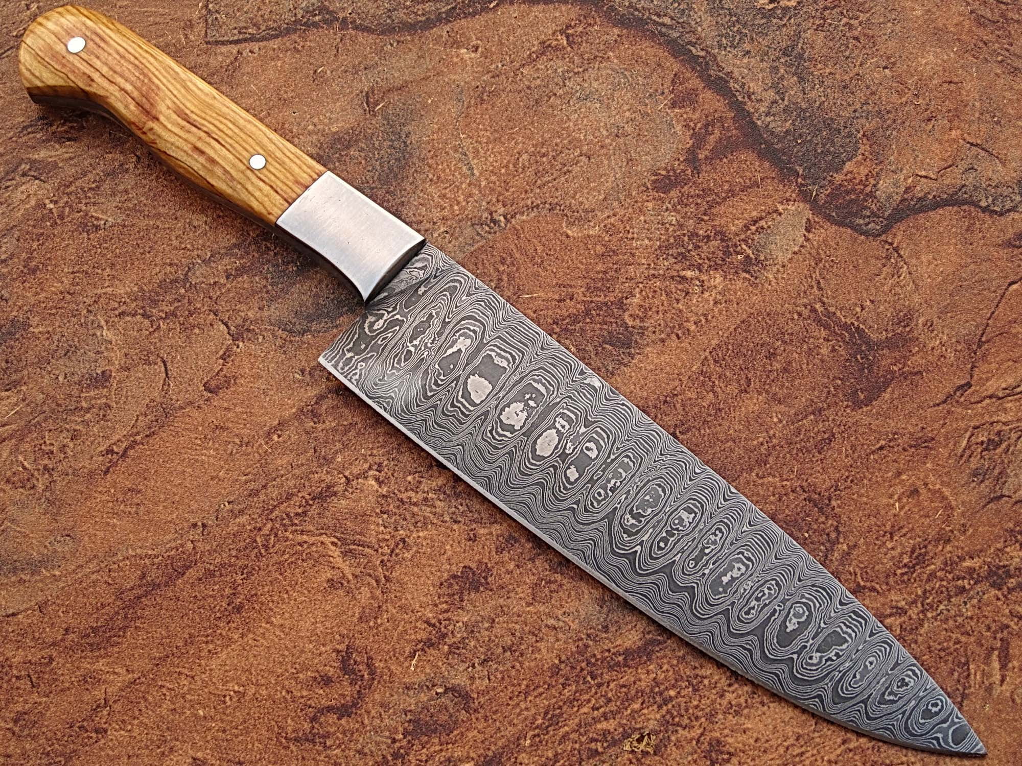 Fine Cutlery Carve Knife Damascus Steel Chef Cooking Olive Wood Handle