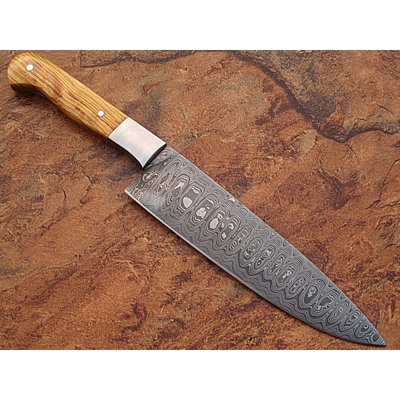 Fine Cutlery Carve Knife Damascus Steel Chef Cooking Olive Wood Handle Handmade