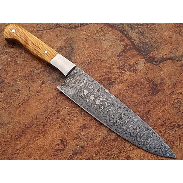 Fine Cutlery Carve Knife Damascus Steel Chef Cooking Olive Wood Handle