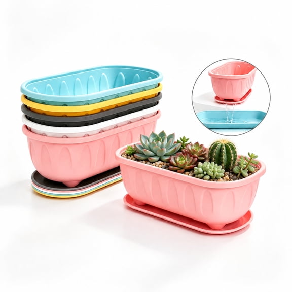 Plastic Succulent Plant Pots with Matching Drainage Saucers, Small Indoor Outdoor Planters for Mini Cacti & Houseplants