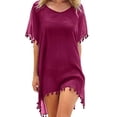 thumbnail image 2 of BKQCNKM Cover Up for Beach,swim Suits for Women 2024,women's Solid Round Neck Chiffon Tassel Large Beach Cover Chiffon Plus Size Swimsuit for Women,swim Cover Up for Women Watermelon Red One Size, 2 of 6