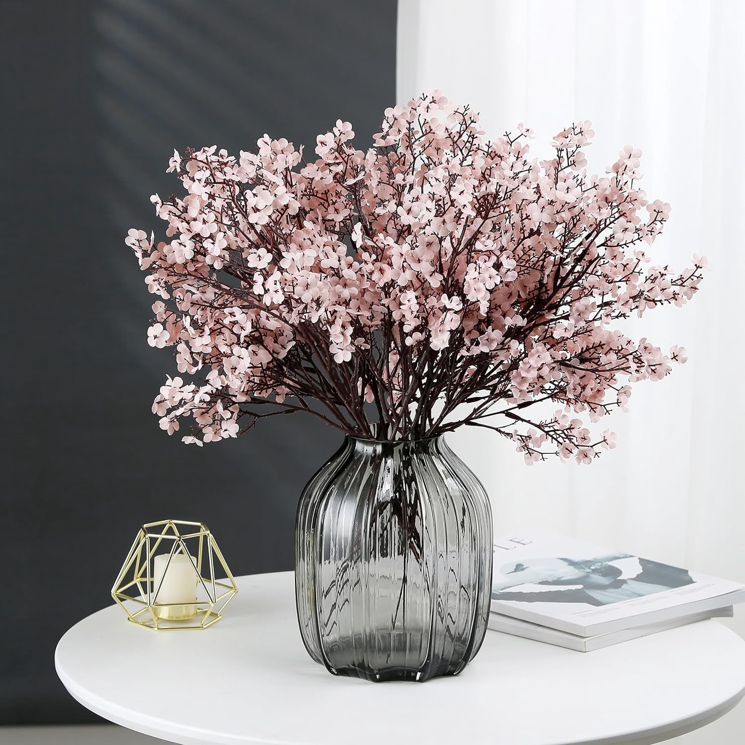 Babys Breath Silk Artificial Flowers 6 Bundle European Fake Plants Decor Wedding Party Fall Stems Decoration Bouquets DIY Home Garden (Beige Brown-6pcs)