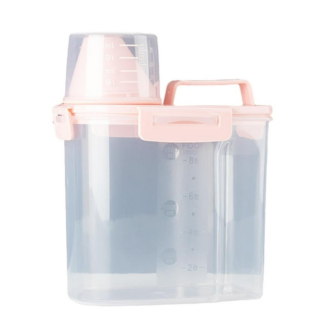 Milaget Barrel Grain Storage Damp Sealed Box Food Storage Bucket with Measuring pink small