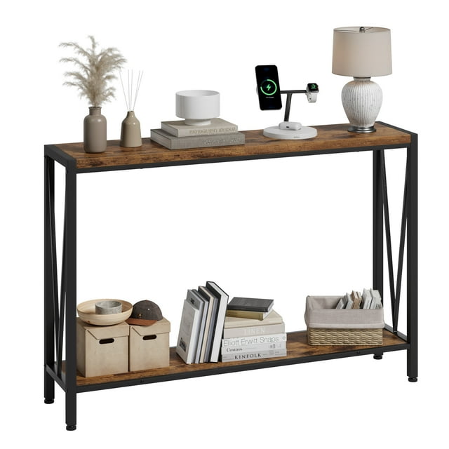 HOMEFAN Console Table, Entryway Table with Storage, Wood and Metal 2 ...