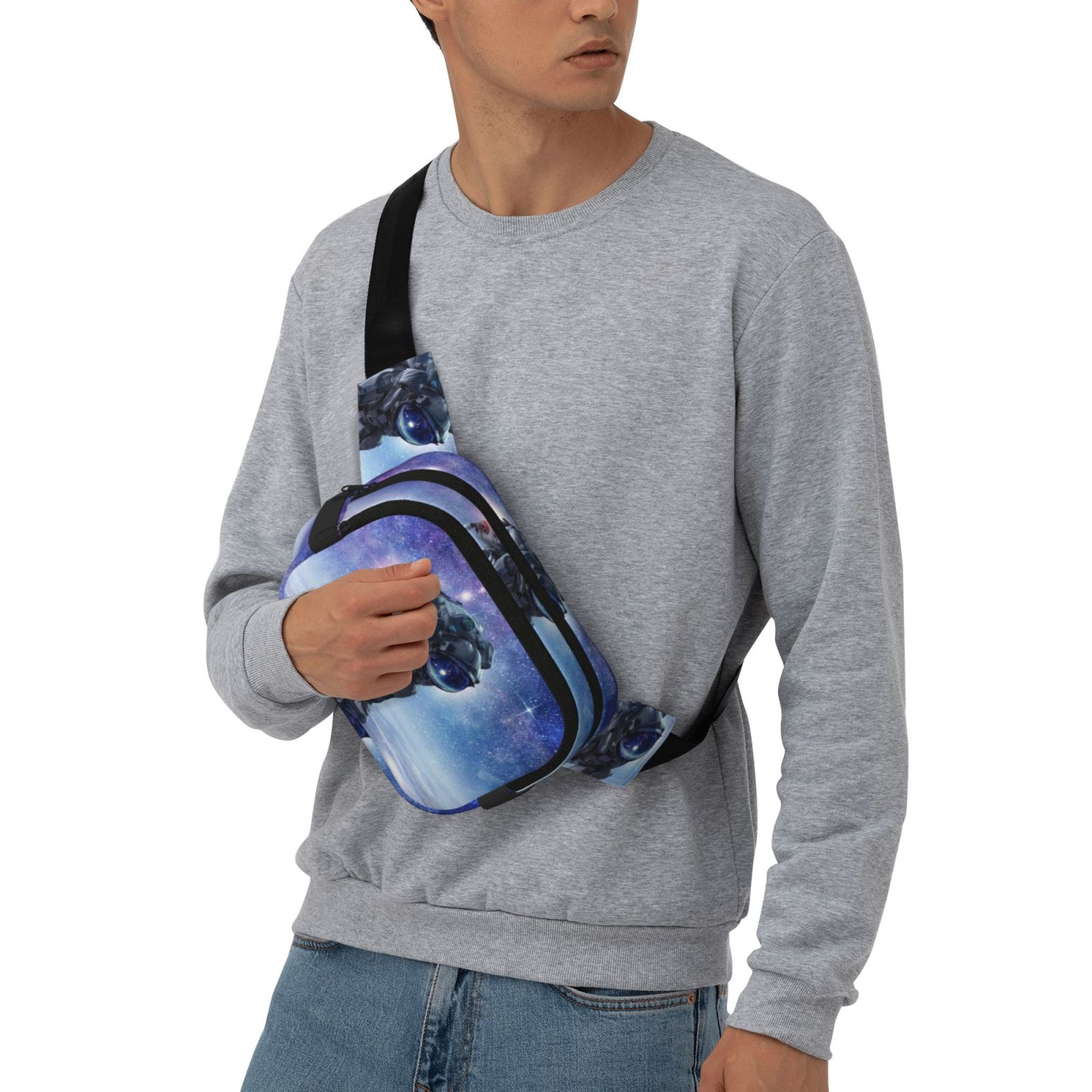 Picia Astronauts Start Running Print Square Double-Layer Waist Bag Mini Adjustable Waist Belt Bag Exercise Running Travel Hiking