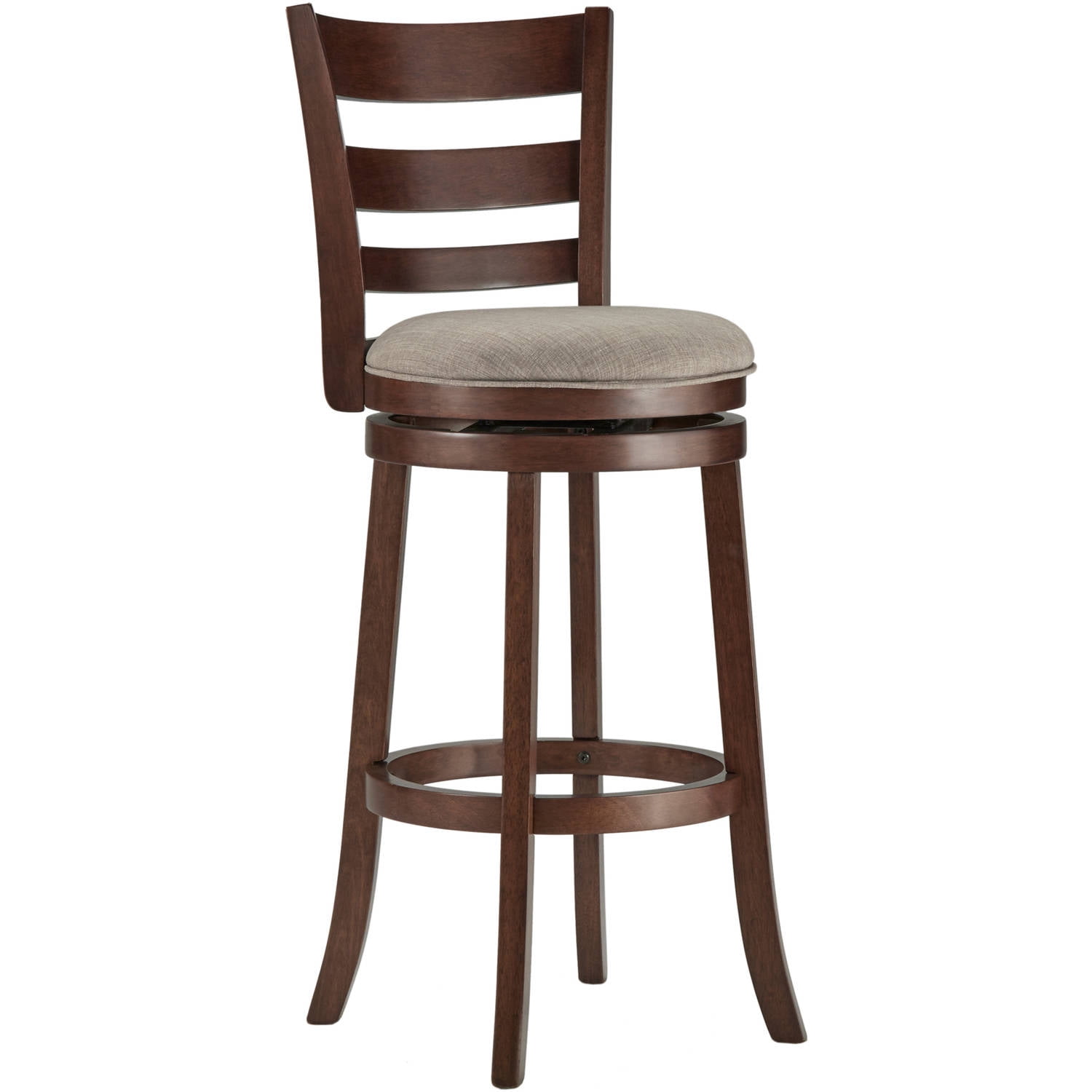 Weston Home Dark Cherry Ladder Back Swivel Bar Height Stool, Grey Linen