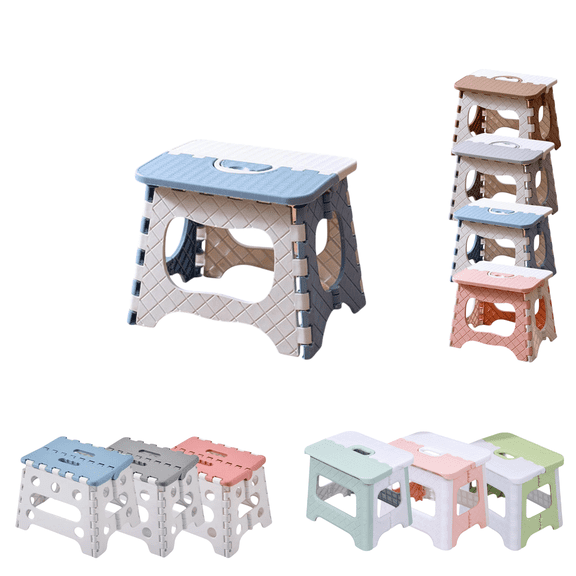 Sahpxhe Step Stool Portable Step Stool Foldablel with Non-Slip Check Pattern,Compact Plastic Camping Fishing Chair with Handhold,Lightweight for Bathroom,Outdoor Blue-A