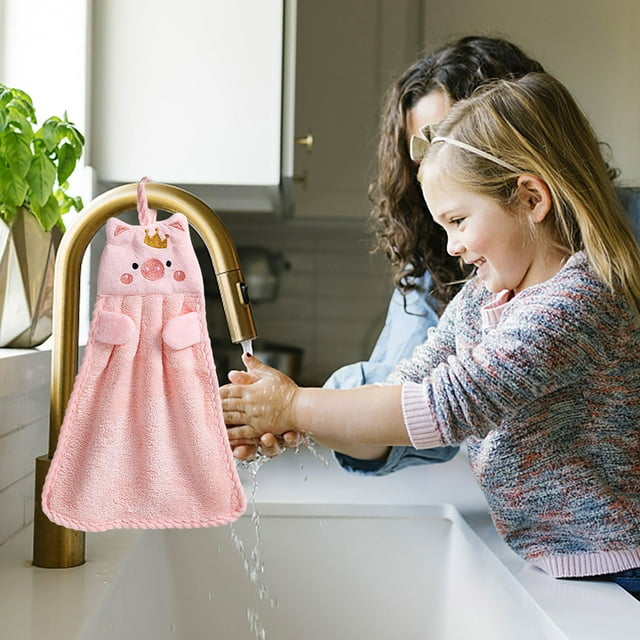 Toalla de microfibra con lazo colgante • Toalla de terciopelo coral para baño y cocina • Paño de cocina suave y absorbente • Paquete de 1
