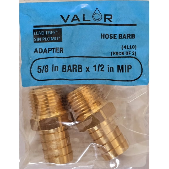 2 Pack- Valor 4110-2B Brass 5/8" Barb x 1/2" MIP Adapter Hose Fitting for Air/Gas/Fuel/Oil