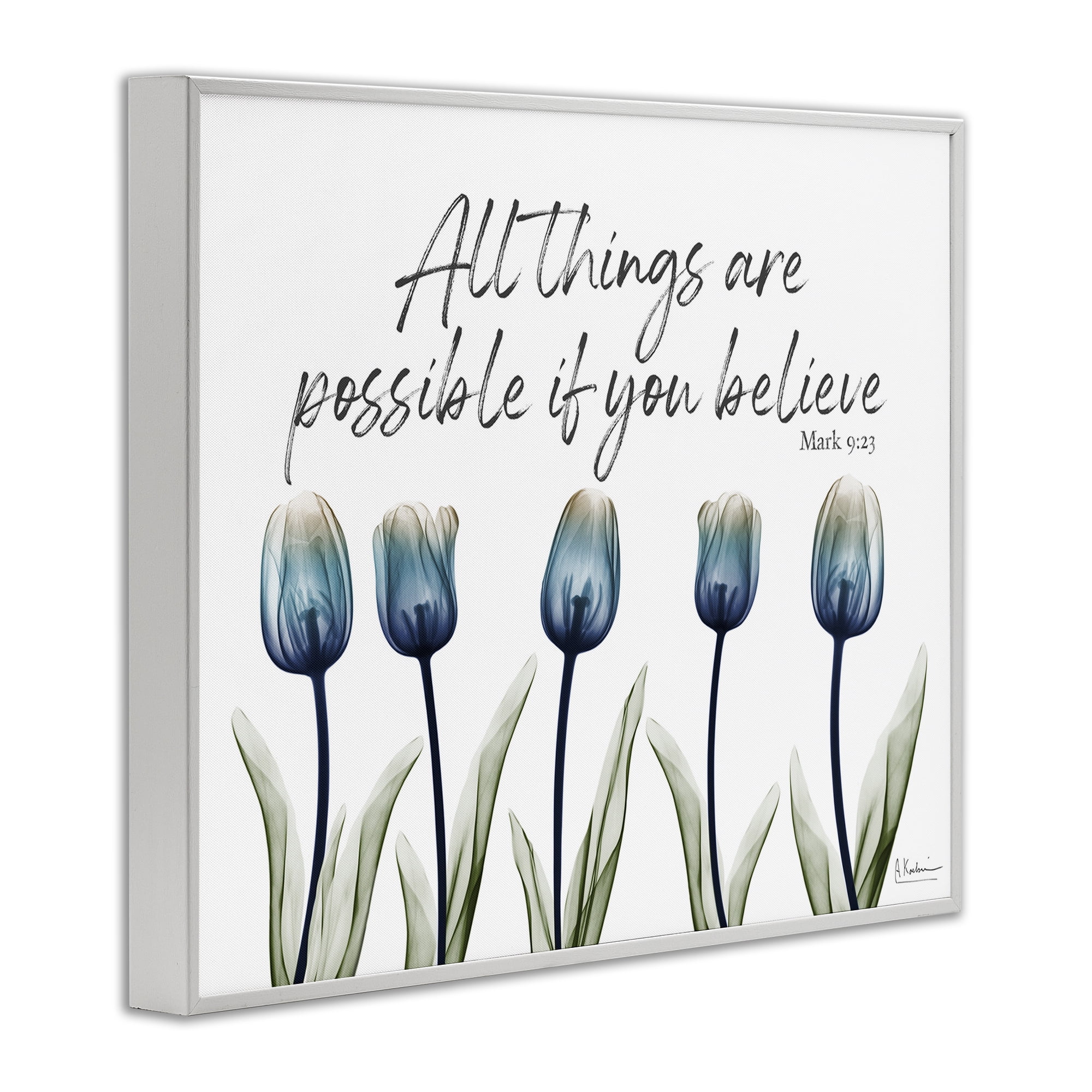 Stupell Industries All Things Possible Tulips Religious Painting White Framed Art Print Wall Art, 20 x 16
