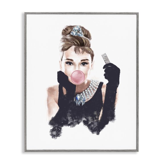 Stupell Industries Glam Audrey with Bubblegum Fashion Gray Framed Giclee Art, 16 x 20, by Ziwei Li