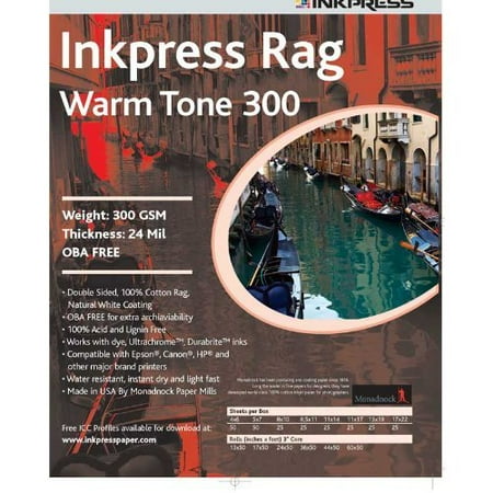 Inkpress Rag Warm Tone Inkjet - Inkpress PRWT3001750 Fine Art Rag Warmtone 300 GSM 17in. X 50ft. Inkjet Paper Roll