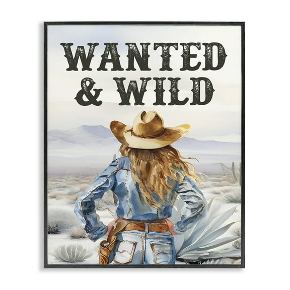 Stupell Industries Wanted & Wild Cowgirl People Painting Black Framed Art Print Wall Art, 11 x 14