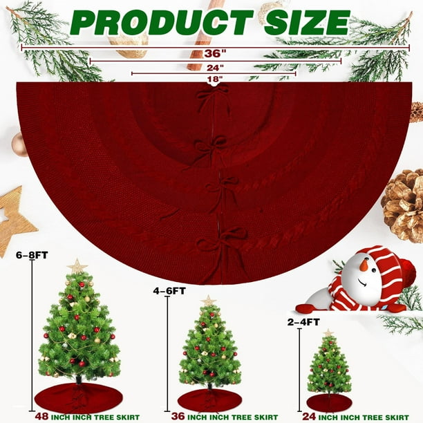 Xihbxyly Falda de Árbol de Navidad Tejida, Diseño Acogedor En Rojo y Blanco, Material Duradero, Fácil de Instalar, Decoración Festiva, Decoración para Árbol de Navidad, Tamaño de 150 Cm, Incluye Lazo