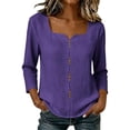 thumbnail image 2 of Stralyhd 3/4 Sleeve Tops for Women 2026 Summer Button Down Shirts Casual Dressy V Neck Tops Loose Fit Vacation Henley Blouses Light Purple XXL, 2 of 8