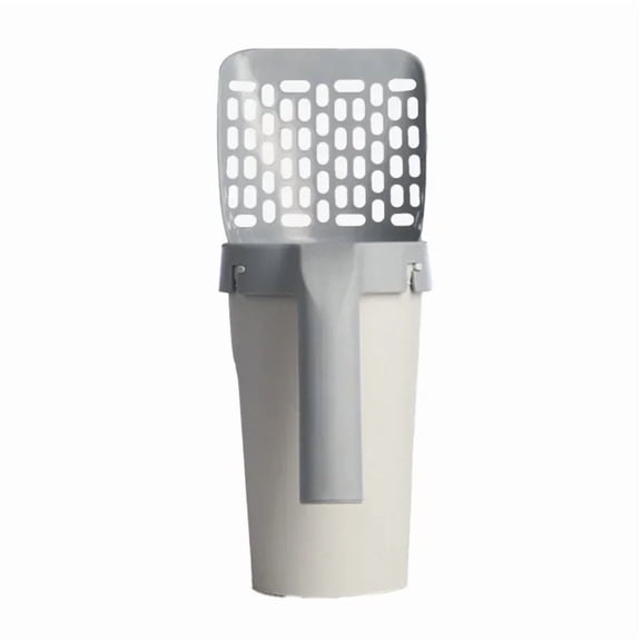 Cat Litter Scoop with Waste Bag Holder, Large Capacity Pet Litter Scooper Shovel with Perforated Sifting Design, White Gray