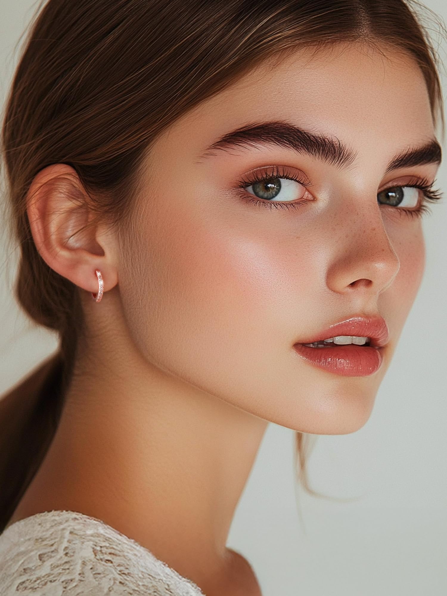 ChicSilver 14K Rose Gold Plated Earrings for Women 8MM Hoop Earrings Hypoallergenic Small Huggies Earring Cubic Zirconia Hoop Earrings for Mother
