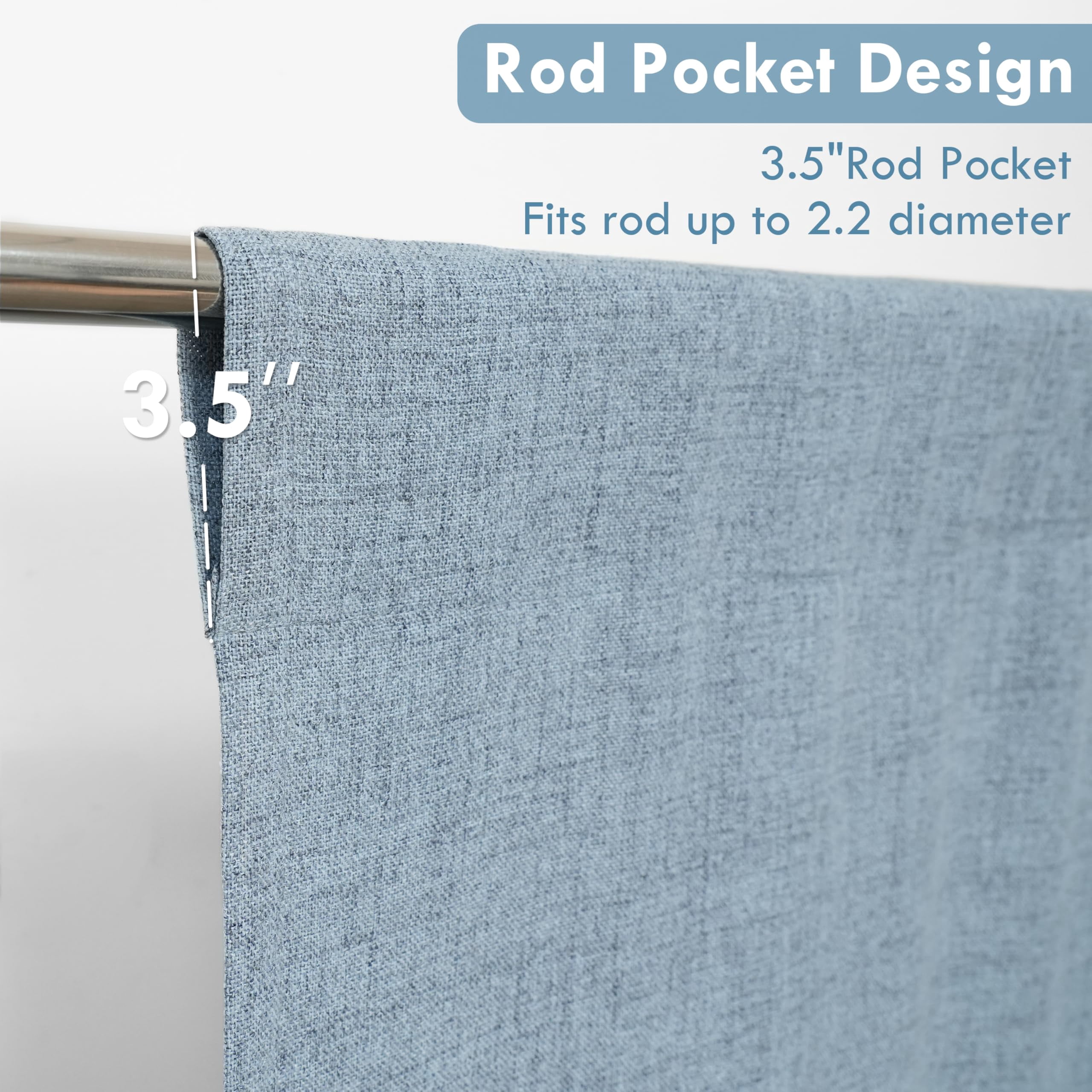 DriftAway Double Layer Linen Blackout Tie Up Curtains Thermal Insulated Fully Lined Balloon Roman Shade Bathroom Window Adjustable Rod Pocket for Small Window 39 Inch by 55 Inch Dusty Blue