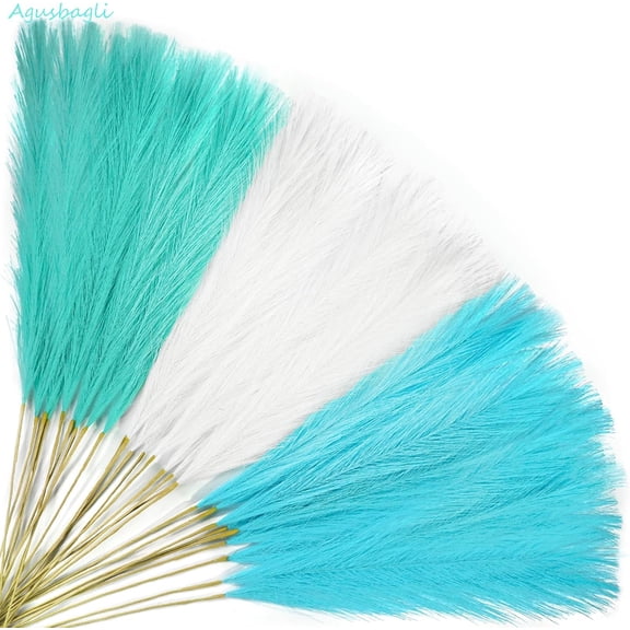 30-piece light blue pampas flower arrangement, 21.5 inches (approx. 54.6 cm) fluffy artificial colored pampas short white faux pampas vase filled with artificial flowers. Suitable for home, wedding,