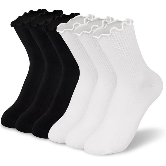 Zhengup Womens Ankle Socks Ruffle Cotton Cute Frilly Trim Breathable Crew Ruffled Socks 6 Pack