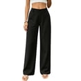 thumbnail image 3 of Women's Wide Leg Pants Solid Color High Waist Palazzo Trousers with Pockets Loose Fit Wrinkle Free Pants, 3 of 7