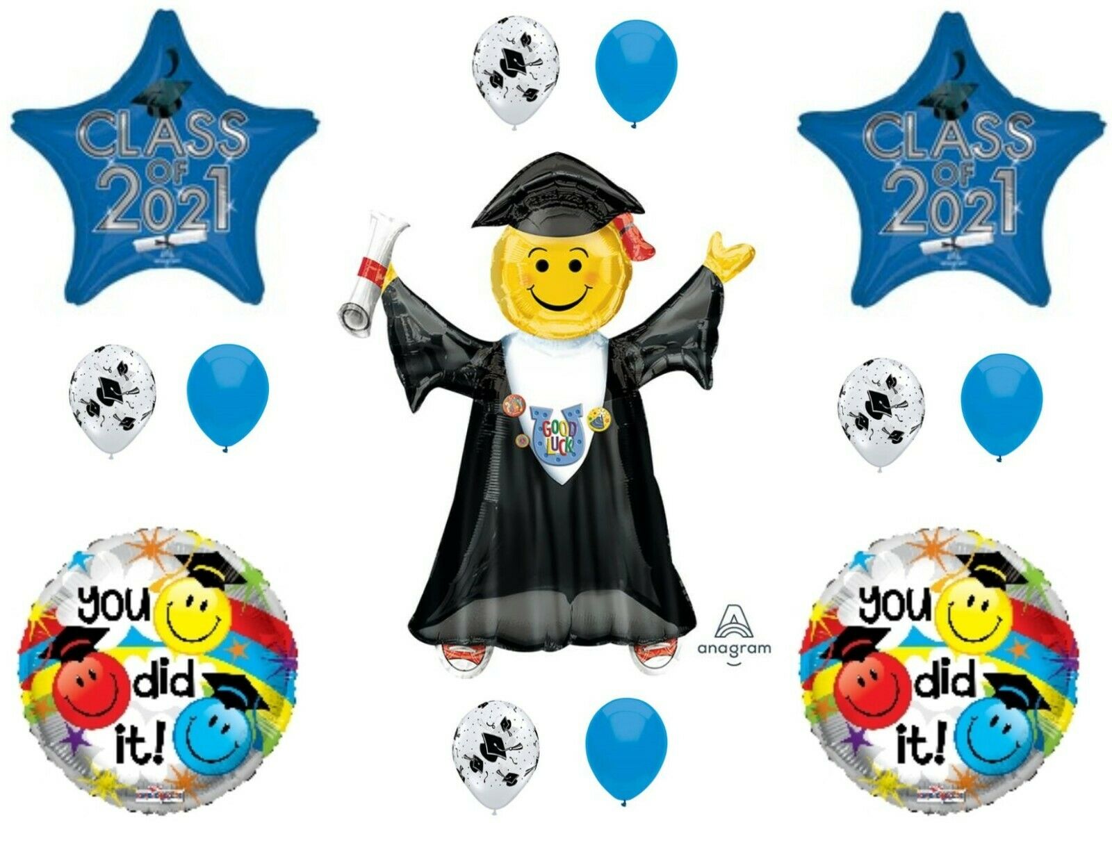 Class of 2021 Blue Jumping Grad Graduation Party Balloons Decoration