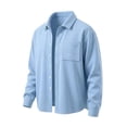 thumbnail image 4 of Kaemgyyd Boys Fall Corduroy Shacket Jacket Long Sleeve Button down Collar Shirts Kids Solid Color Casual Clothes for School（Light Blue,14-15 Years）, 4 of 9