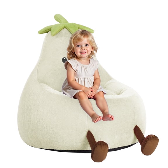 Gianna Kids Bean Bag Chair, 24 Inch Stuffed Toddler Couch with Faux Rabbit Fur Cover for Teens & Kids, Comfy Lazy Sofa Chair for Reader, Living Room, Bedroom, Beige