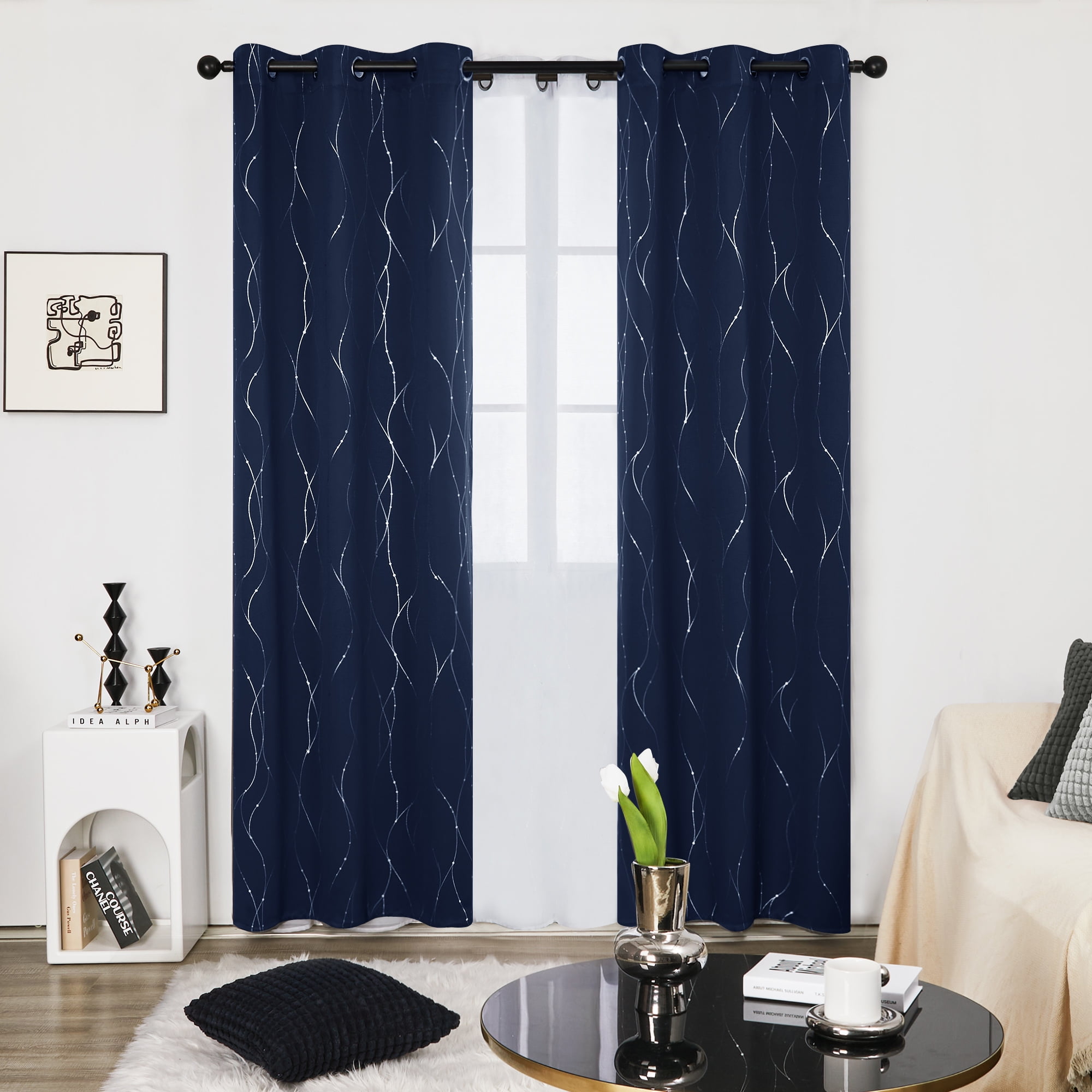 Navy Blue 144 inch Long Velvet Curtain Panel w/Grommet Top Eyelets Window Drapes 