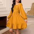thumbnail image 2 of Fesfesfes Girls Long Sleeve Party Dress With Belt Elegant Pleated Flowy Formal Gown For Special Occasion Birthday Celebration Holiday Outfit(Orange#1,12-13 Years), 2 of 8