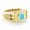 thumbnail image 3 of Gem Stone King 2.04 Ct Green Turquoise Blue Created Sapphire 18K Yellow Gold Plated Silver Men's Ring (Size 12), 3 of 4