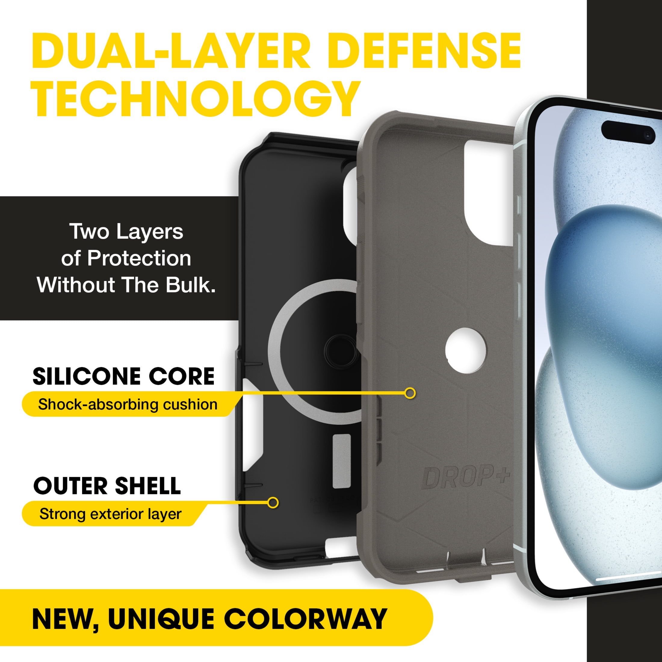 OtterBox Commuter MagSafe Case for iPhone 17e/16e/15/14/13 – Black/Grey – Slim, Shockproof, Dual Layer Drop Protection