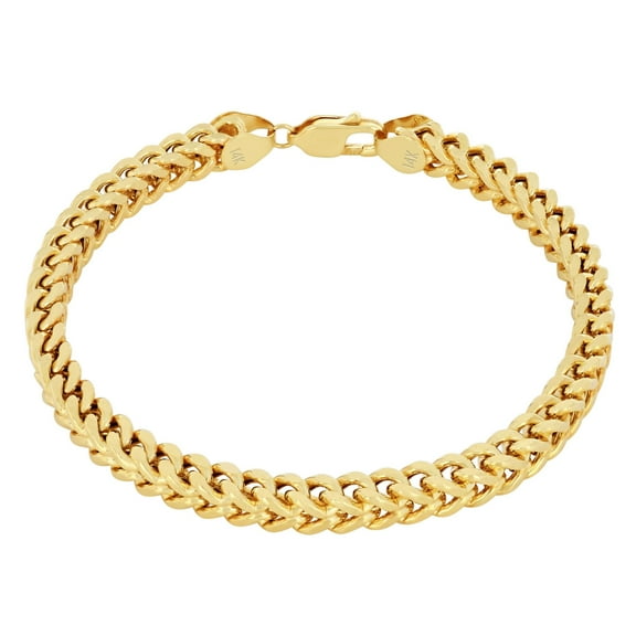 Nuragold 14k Real Yellow Gold Franco Square 5mm Box Chain Wheat Chain Bracelet (7"-9") Italian Jewelry for Men