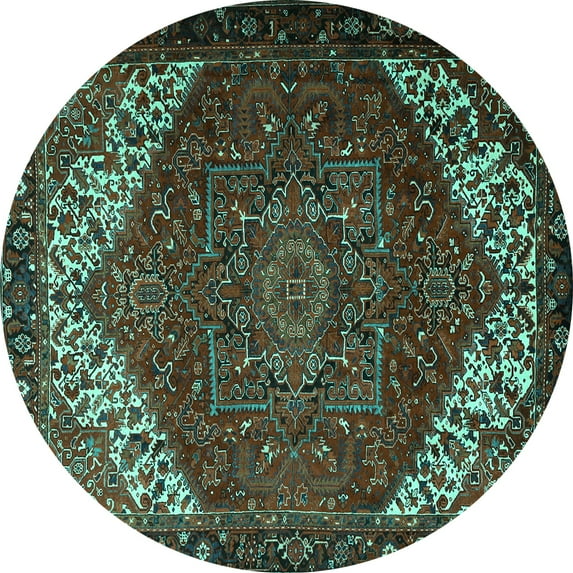 Ahgly Company Machine Washable Indoor Round Persian Turquoise Blue Traditional Area Rugs, 8' Round