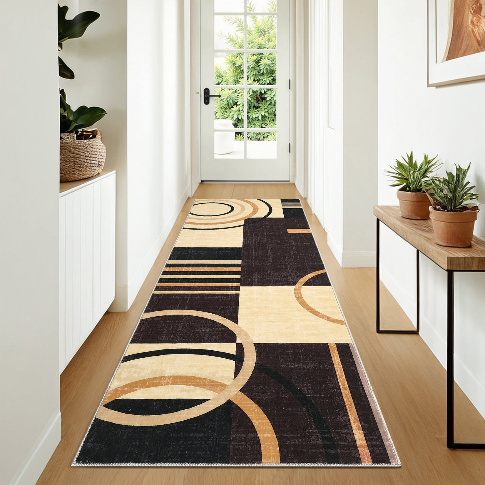 Modern Washable Area Rugs, Contemporary Geometric Circles Carpet with Non-Slip Backing