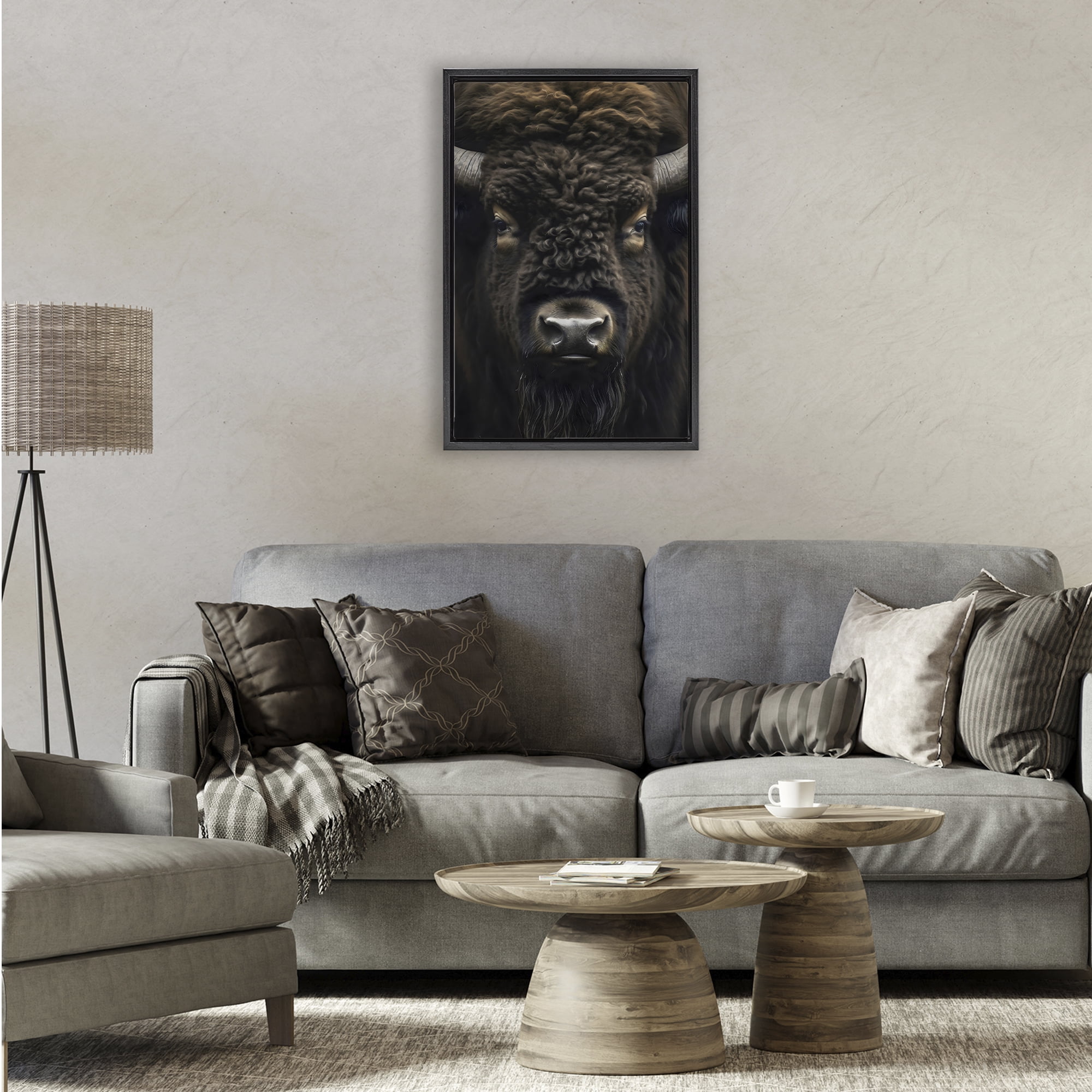 Stupell Industries Bison Portrait Close Up Black Framed Floater Canvas Wall Art, design by Creative Studio