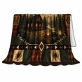 thumbnail image 2 of Forest Cabin And Campfire Within Plaid Border, Soft Flannel Blanket with Rustic Patchwork Illustration Print, Housewarming Gift and Home Decor for Bedroom and Living Room, 2 of 7