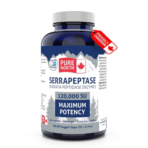 Pure North Naturals - Serrapeptasa Serratia Peptidasa Enzimas 120000 SU M�xima Potencia (90 + 35 C�psulas) Suministro para 125 D�as - Favorece la Sal