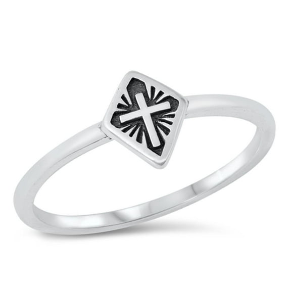 Christian Cross Amulet Ring .925 Sterling Silver Band Jewelry Female Male Unisex Size 9