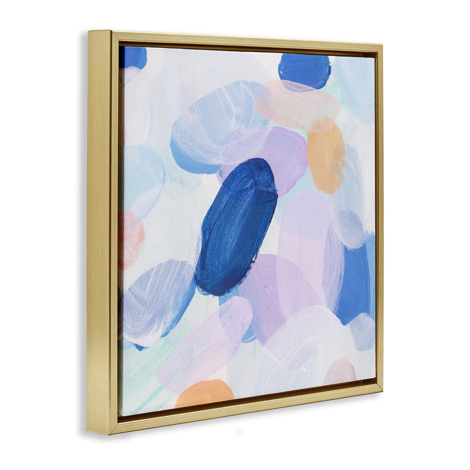 Stupell Industries Blue Oblong Paint Strokes Abstract Painting Gold Floater Framed Canvas Art Print Wall Art, 25 x 25