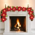 thumbnail image 6 of BallsFHK 6Ft Lighted Poinsettia Christmas Garland with Red Berries and Holly Leaves, Pre-Lit Velvet Artificial Poinsettia Garland for Christmas Decoration, Battery Operated, 6 of 6