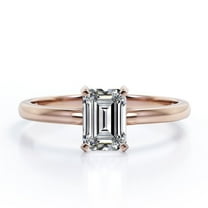 JeenMata 1.5 Carat Emerald Cut Moissanite - Prong Setting - Solitaire Promise Ring - 18K Rose Gold Plating Over Silver