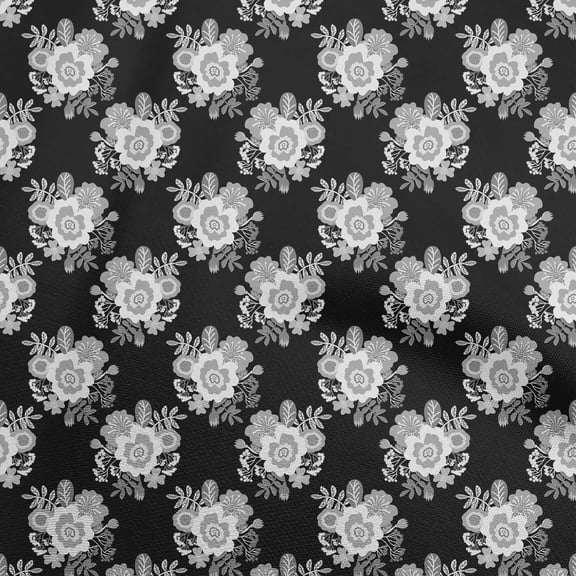 oneOone Polyester Lycra Black Fabric Asian Retro Floral Diy Clothing Quilting Fabric Print Fabric By Yard 56 Inch Wide