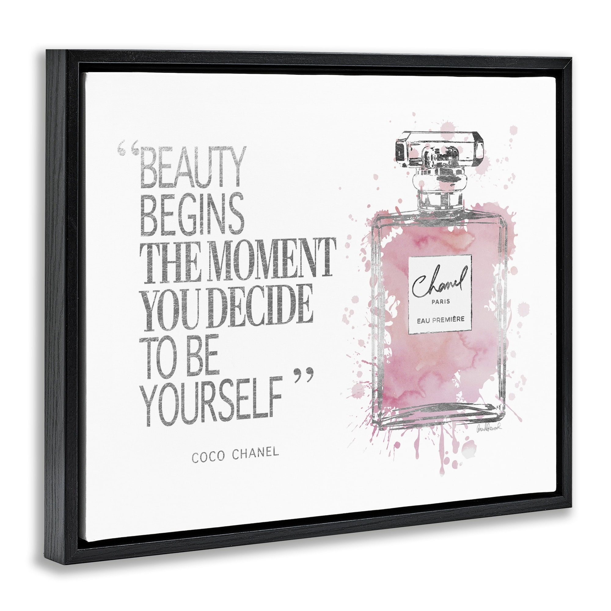 Stupell Industries Beauty Begins Fashion Perfume Jet Black Framed Floating Canvas Wall Art, 24x30, by Amanda Greenwood