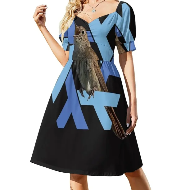 Nixos 20 09 Nightingale Camisa clásica Vestido corto de manga mono de verano para mujer Vestido de invitada de boda