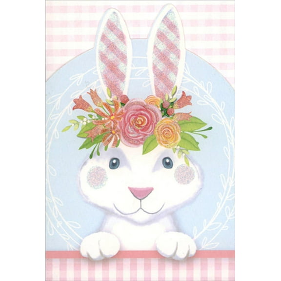 Pictura White Bunny Wearing Floral Crown Juvenile Easter Card for Young Girl